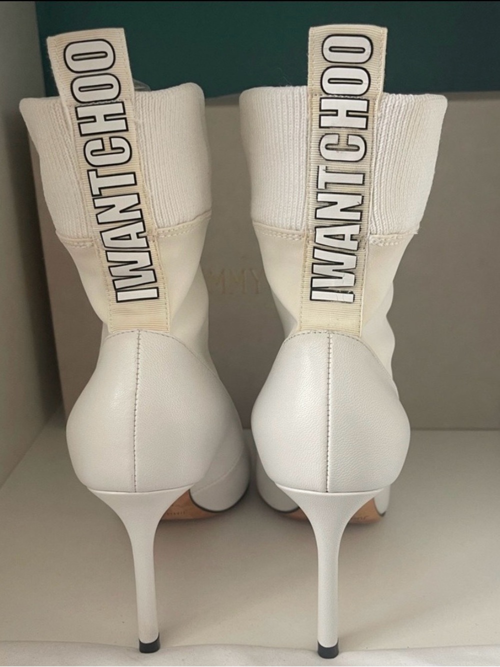 Jimmy Choo Cream Knit Ankle Sock Boot with Stiletto Heel